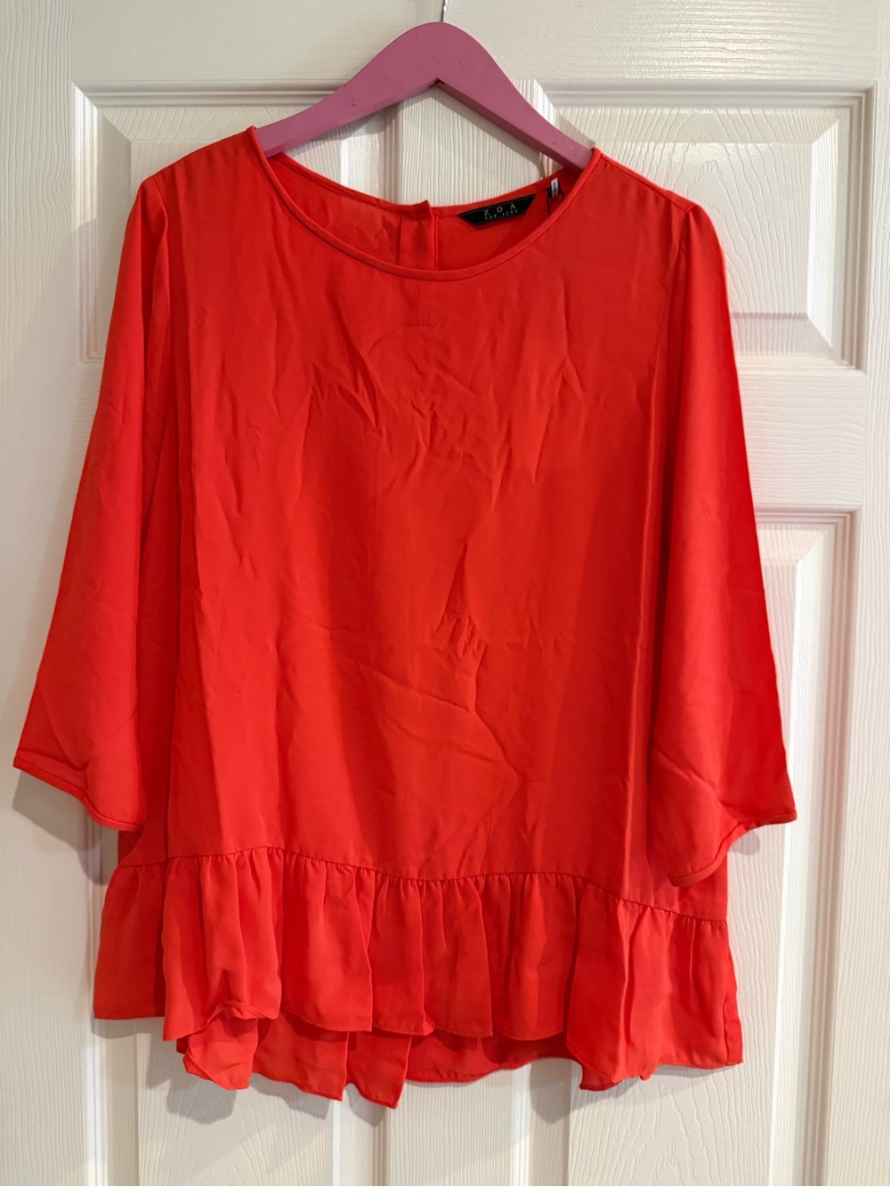 Bright Red Ruffle-Hem Women's Blouse by KOI